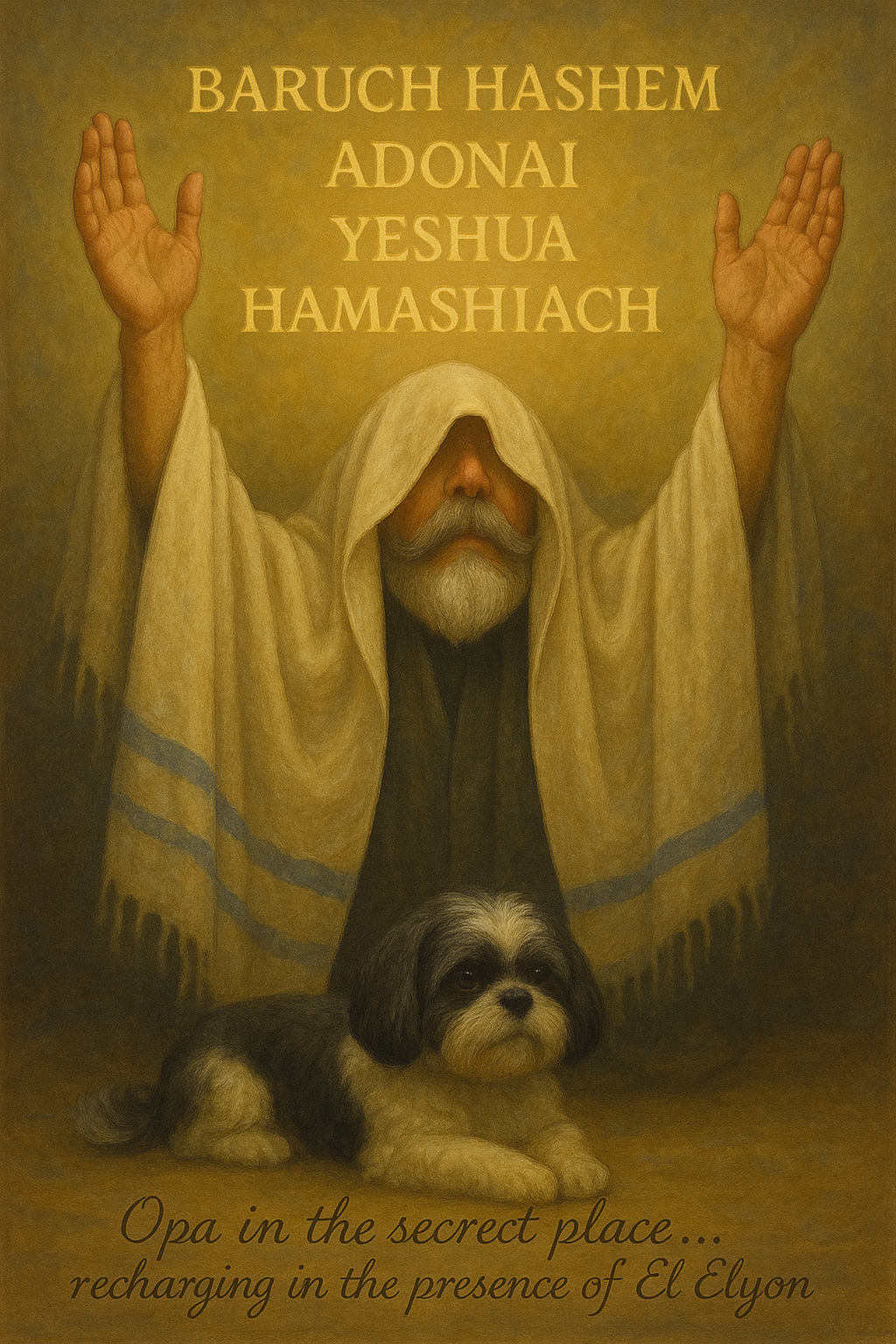 Opas Prayer with Tallit and Shih Tzu
